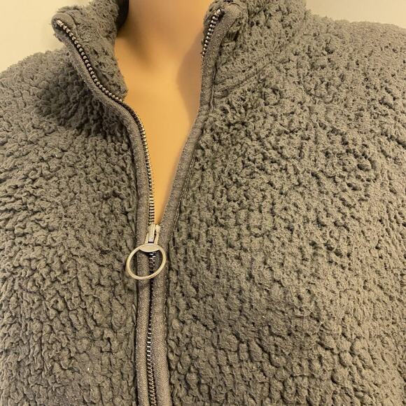 Hollister Y2K Womens M Short Fleece Gray Puffy Teddy Jacket FullZip 2Pocket Cozy - Picture 9 of 11